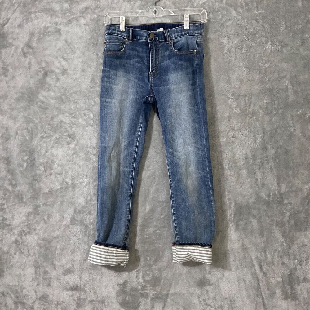 Crew Cuts Kids Distressed Ticking Lined Jeans/Denim, Size: 10 Blue